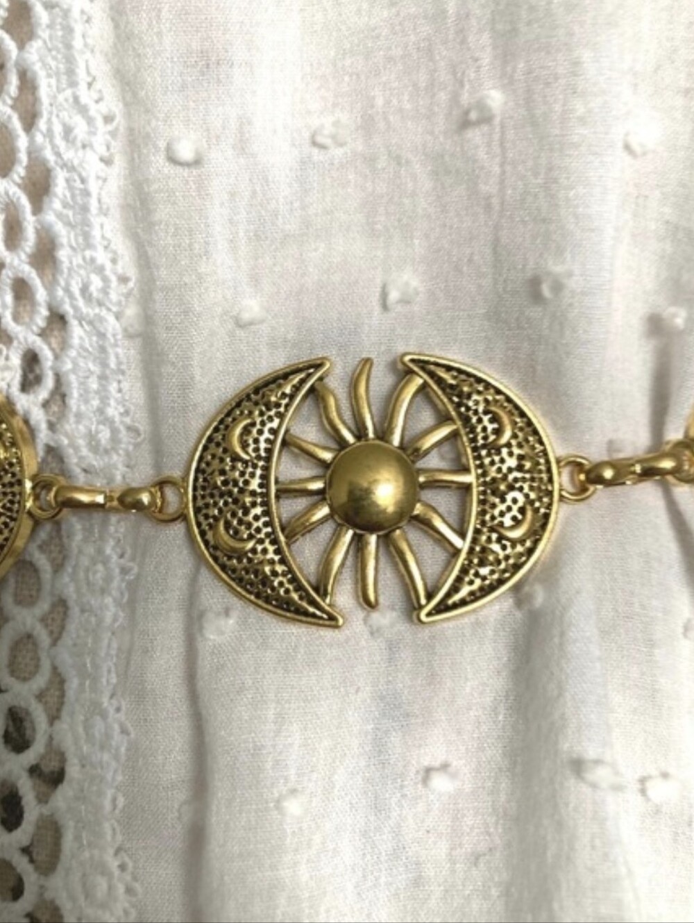 Gold Concho Chunky Sun Moon Chain waist Belt XS to XL Medallion boho Celestial - Picture 6 of 14